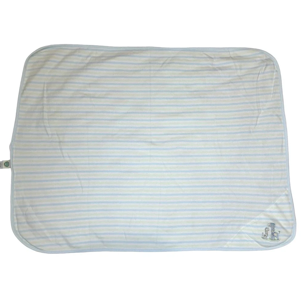 Little Me Baby‎ Blanket Blue Green Striped Giraffe Embroidered Cotton Lovey